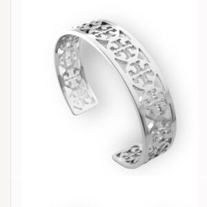 TORY BURCH SILVER CIRCLE LOGO BRACELET